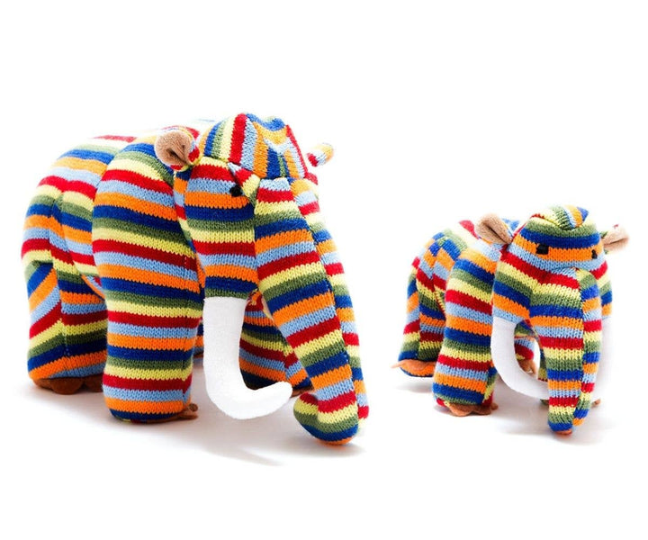 Knitted Woolly Mammoth Dinosaur Baby Rattle - Rainbow Stripe