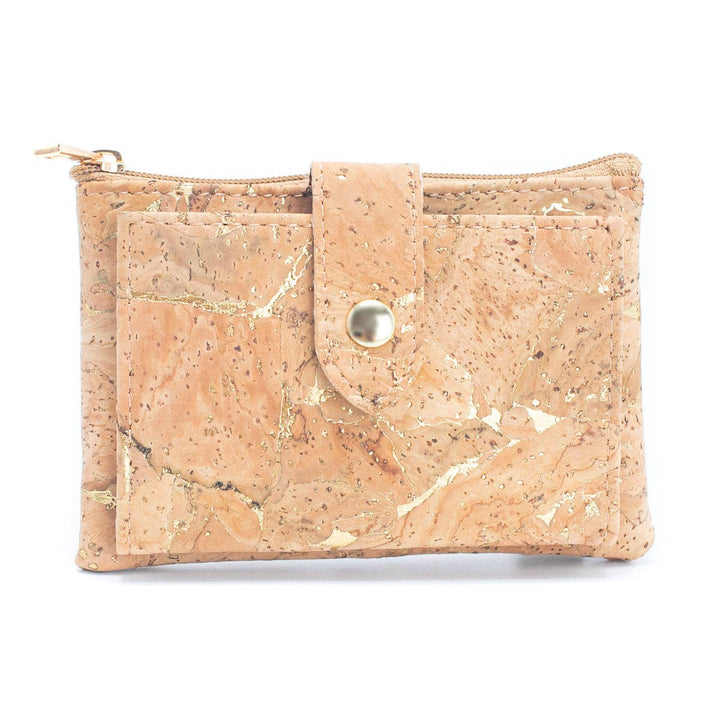 Gold and silver cork Slim snap short wallet