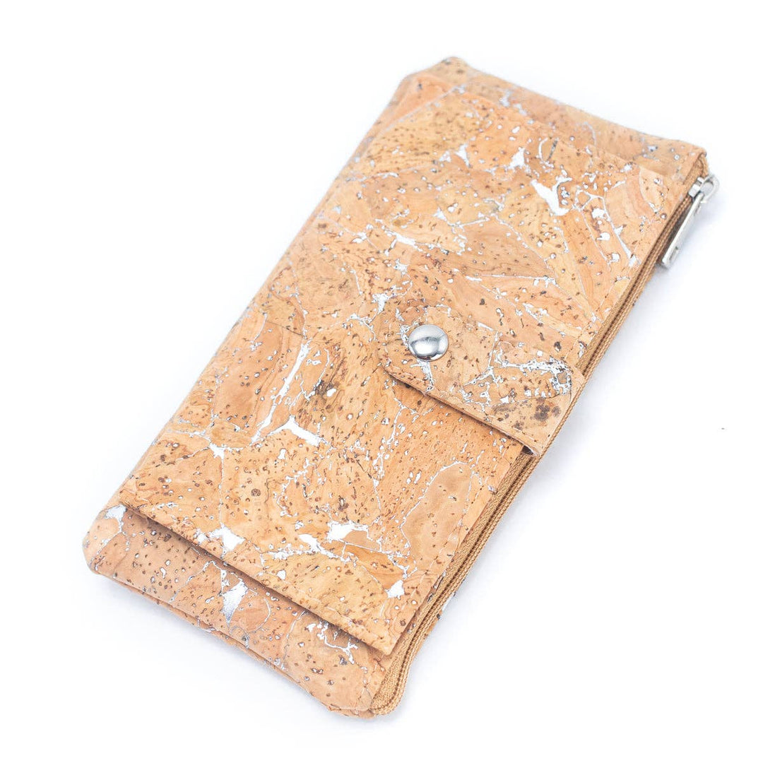 Gold and silver cork Slim card snap long wallet