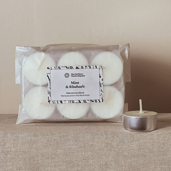 Mint & Rhubarb Tea Lights | Rapeseed & Coconut wax set of 9