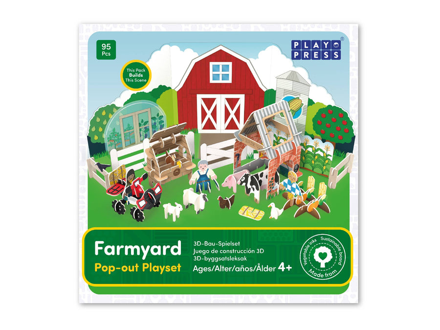 Children's farm playset. The PlayPress Farmyard Playset is a wonderful way to inspire hours of imaginative play. Made from our sustainable sourced FSC