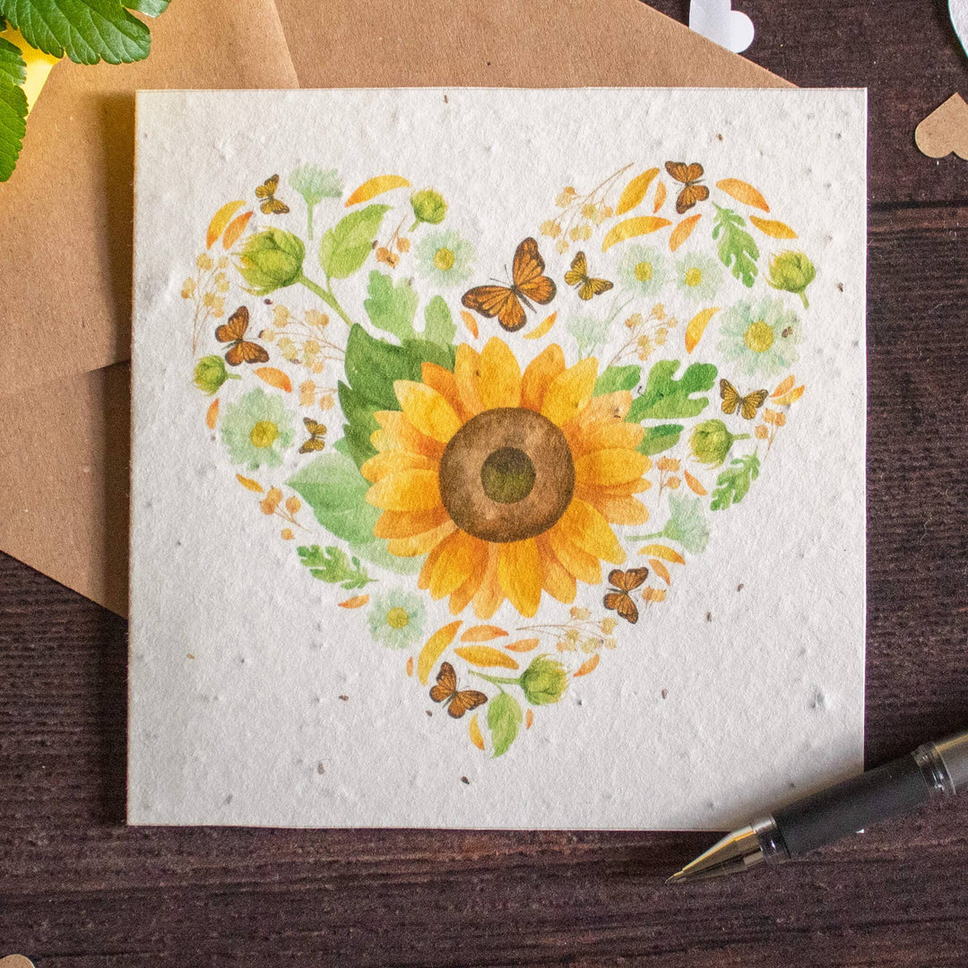 Plantable Greetings Card - Sunflower Heart