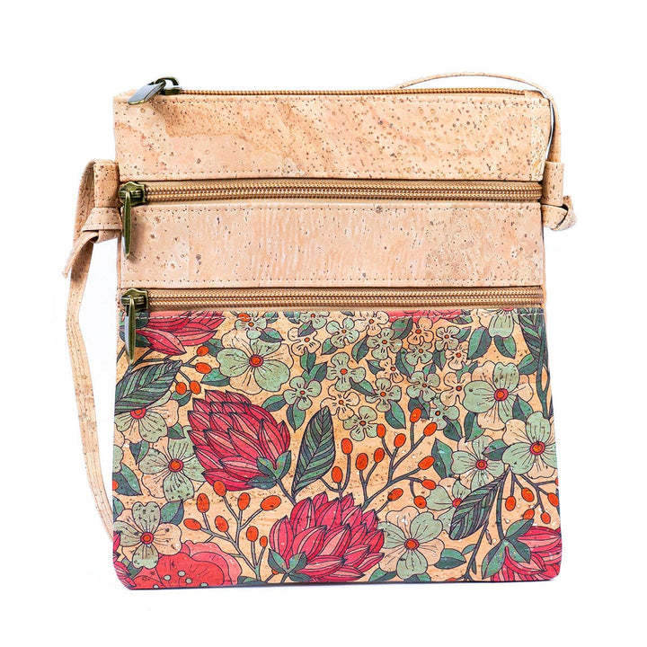 Cork Women's Double Zip Flower print Crossbody Bag
