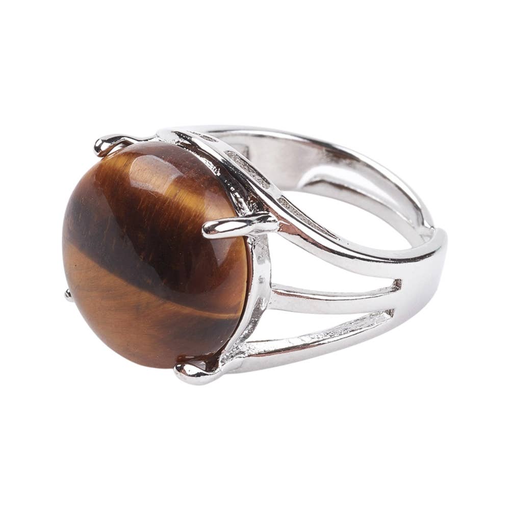 Adjustable Silver-Plated Ring - Tiger's Eye