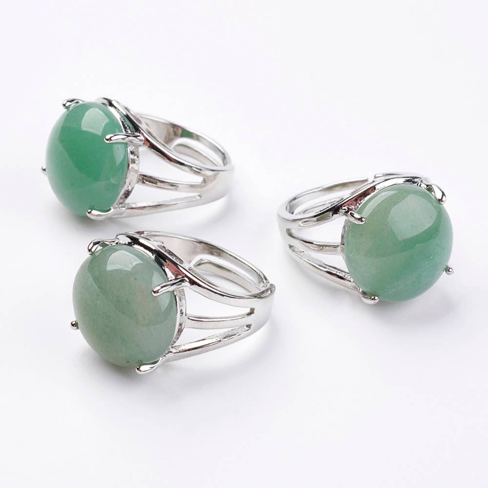 Adjustable Silver-Plated Ring - Green Aventurine