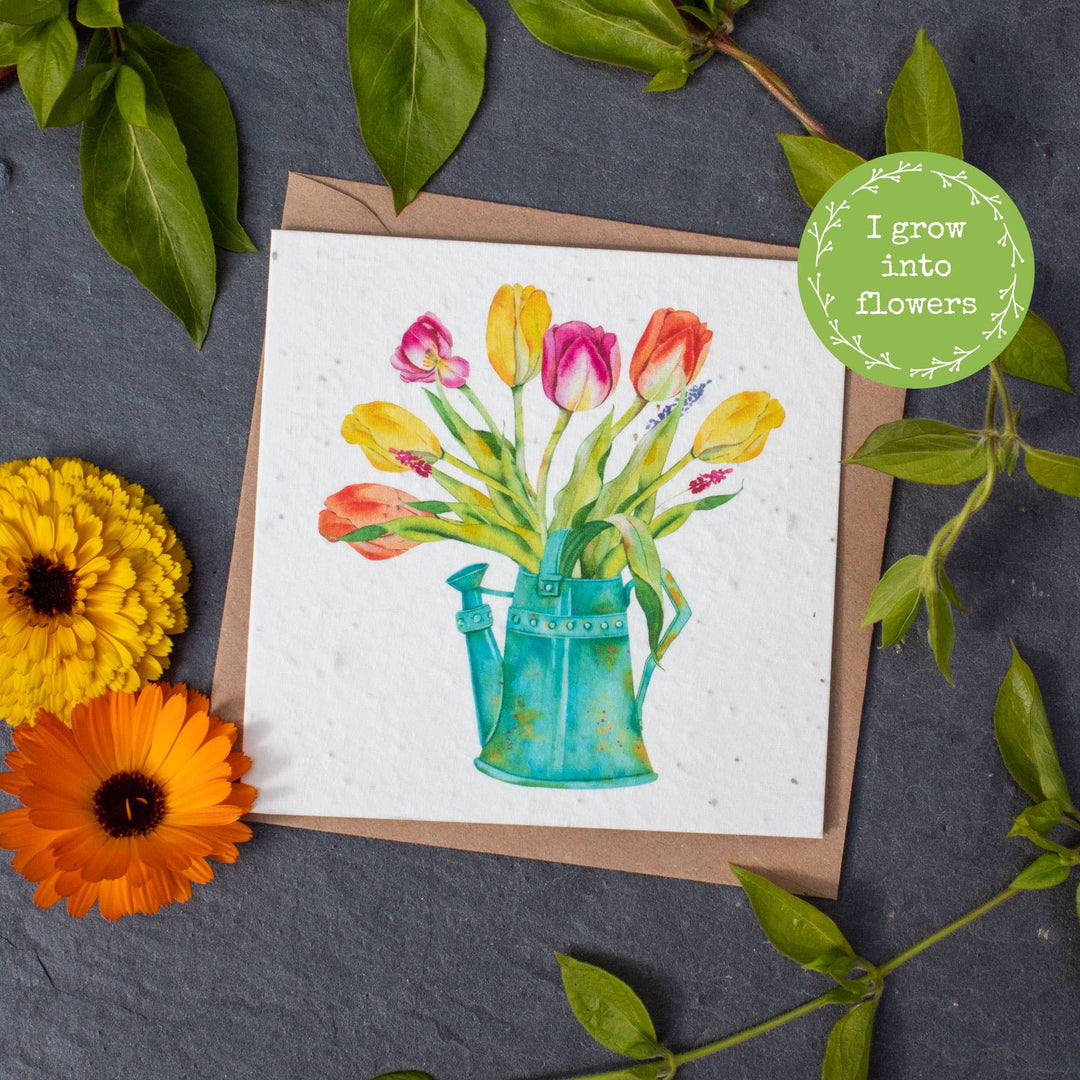 Plantable Greetings Card - Tulips & Watering Can