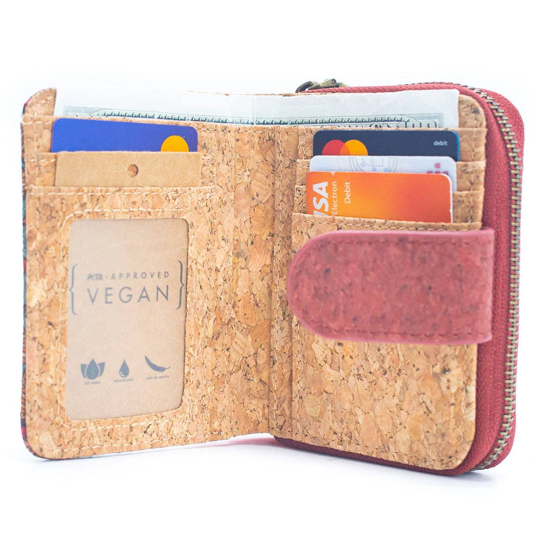 Womens Natural Cork Short Card Wallet - Mandala