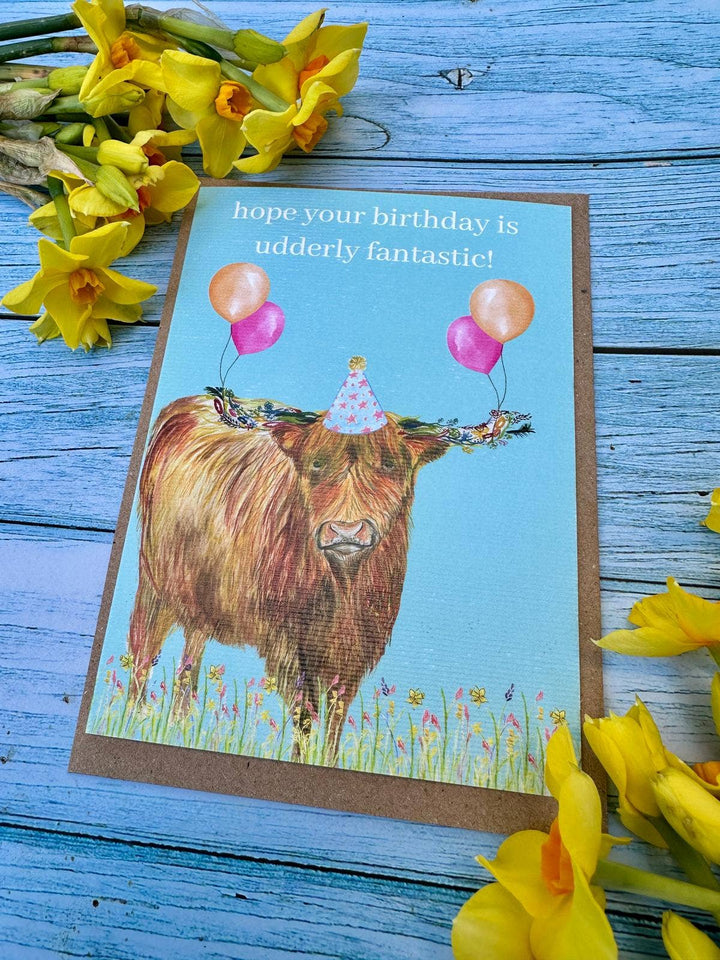 Highland Cow Birthday | Eco Friendly Card Cute Colourful: WRAPPED