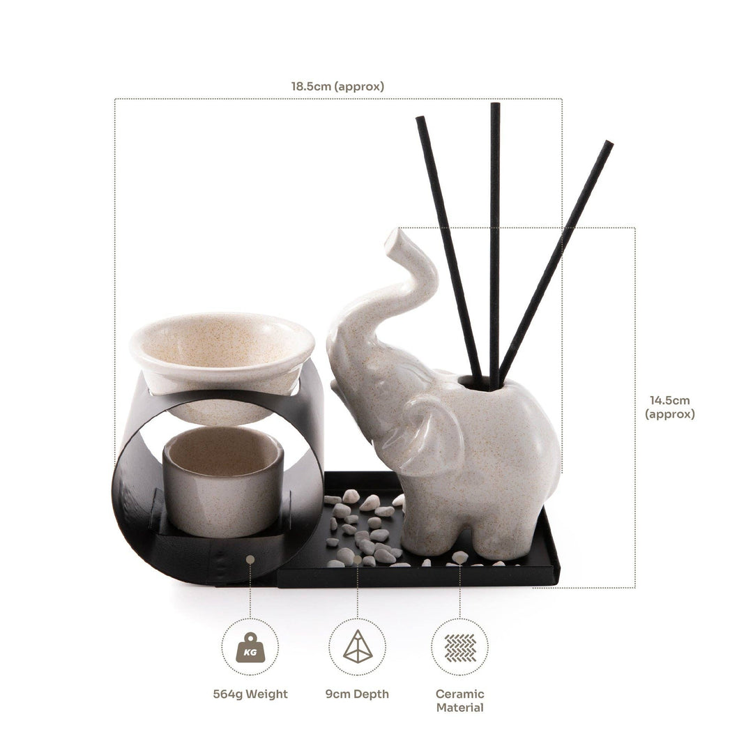 Elephant Aroma Diffuser and Incense Holder Set