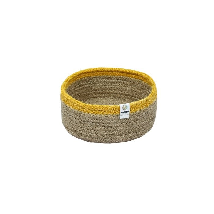 Jute Small Shallow Basket – Natural/Yellow