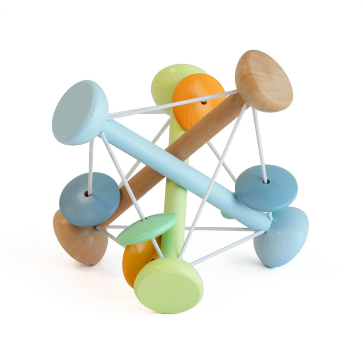 Colorful geometric wooden toy on a white background