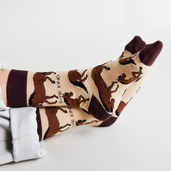 Bamboo socks with horse print on cream and brown socks.