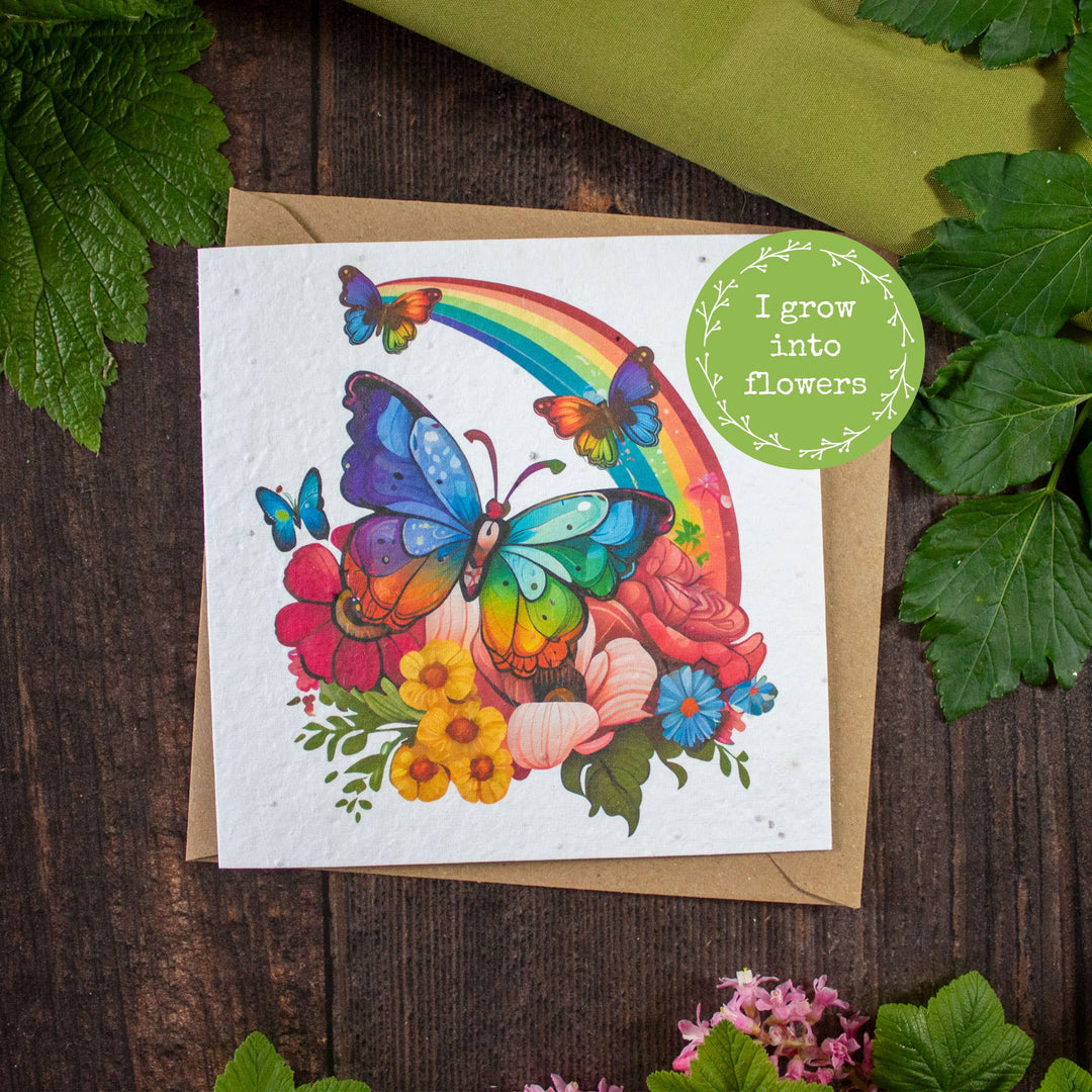 Butterflies & Rainbow Plantable Blank Greetings Card