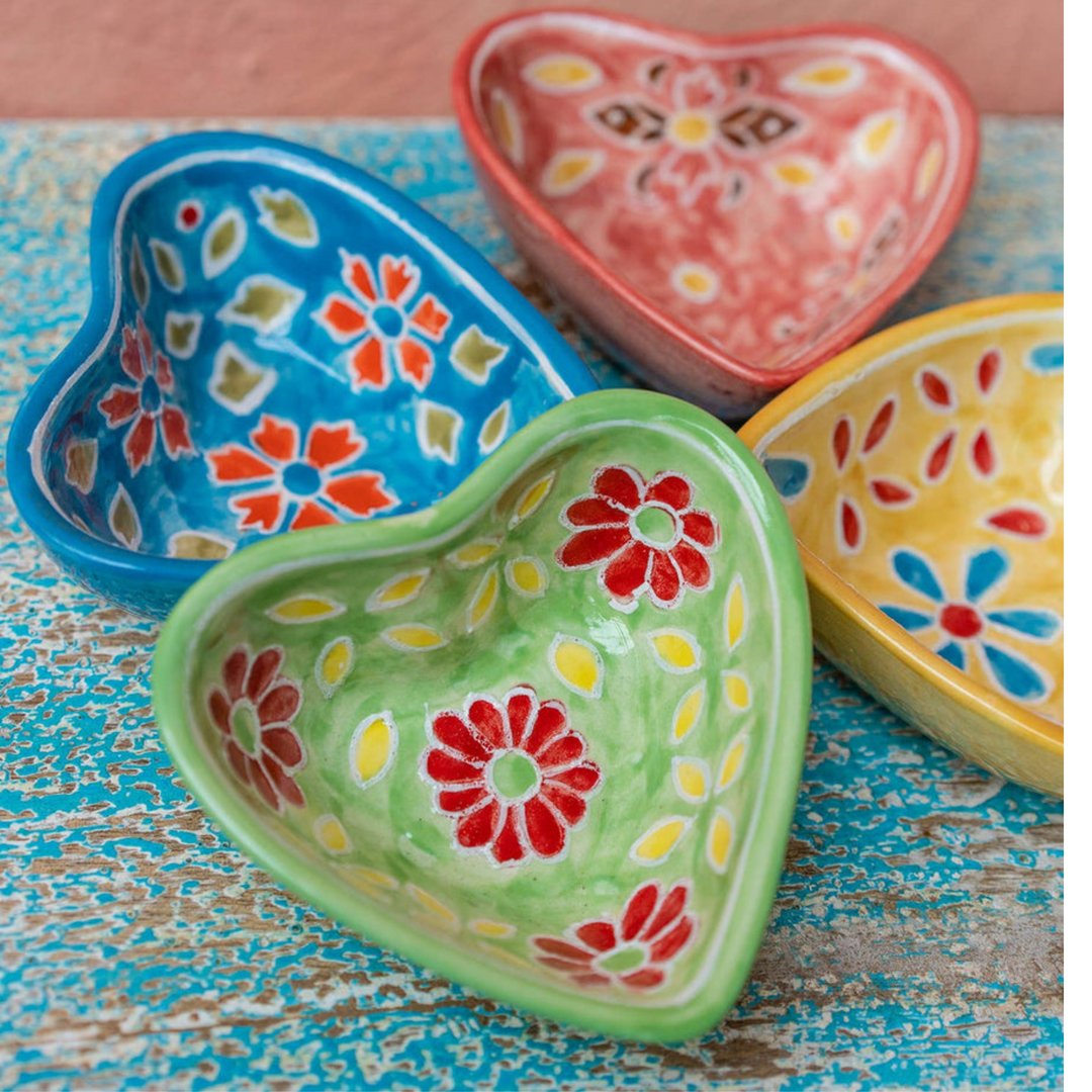 Ceramic Heart Shaped Dish Hand painted Floral Design