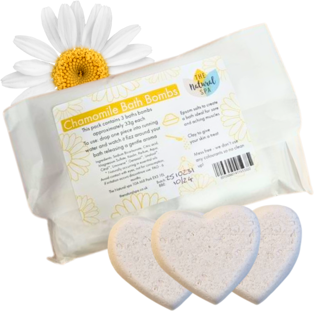 Chamomile Essential Oil Natural Bath Bombs Made In Devon - 3 Pack