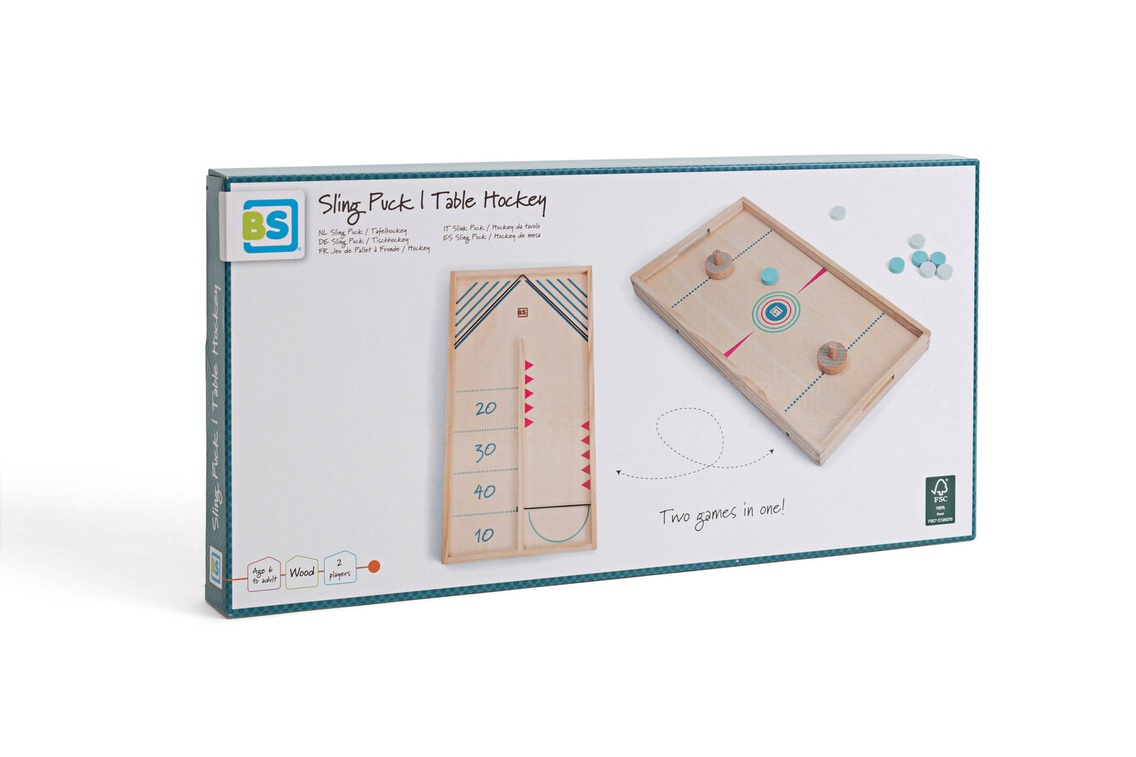 BS Toys Sling Puck/Table Hockey game set, displaying the game components.