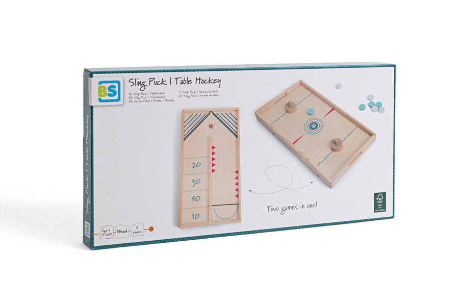 BS Toys Sling Puck/Table Hockey game set, displaying the game components.