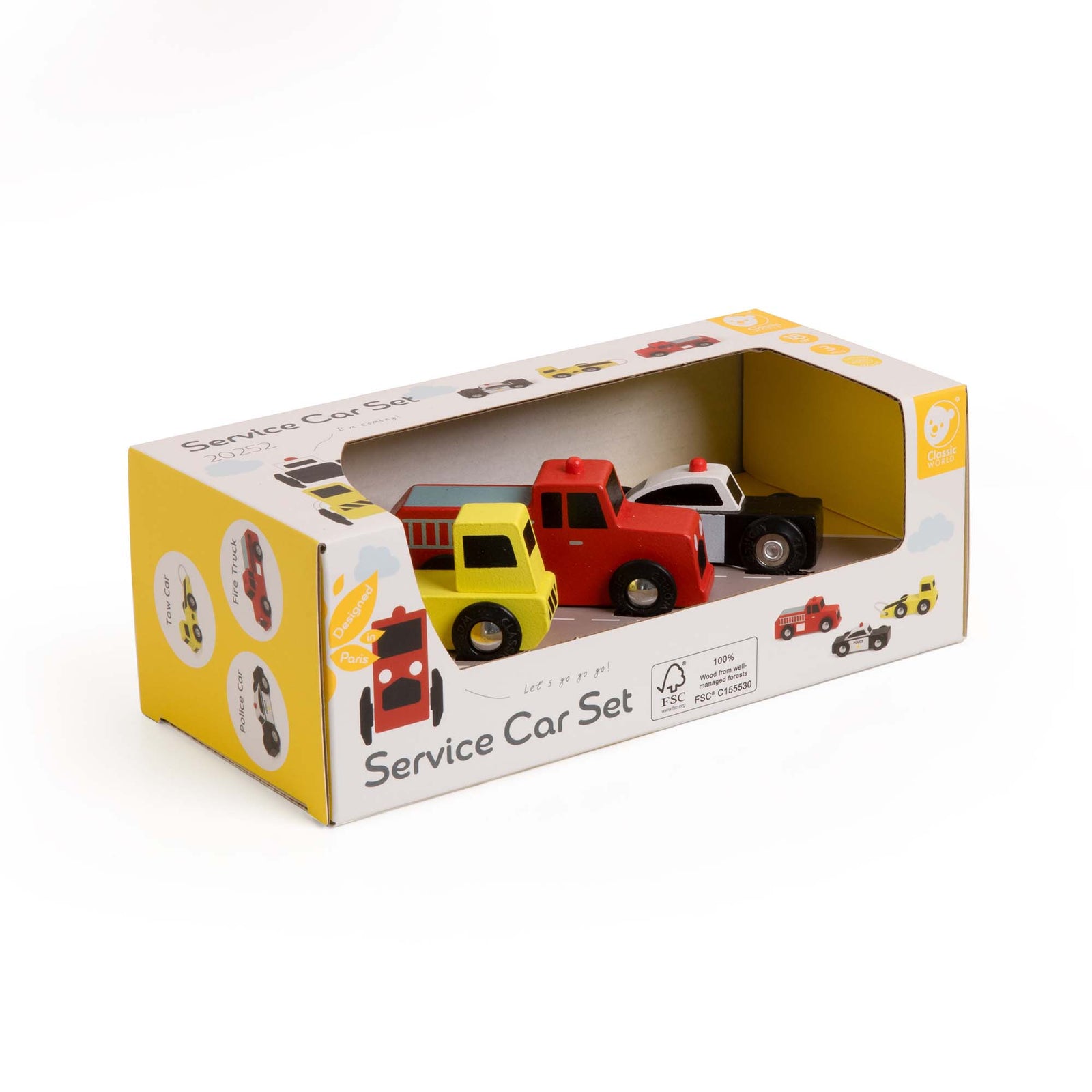 Classic World Wooden Service Car Set in a handy fsc box.