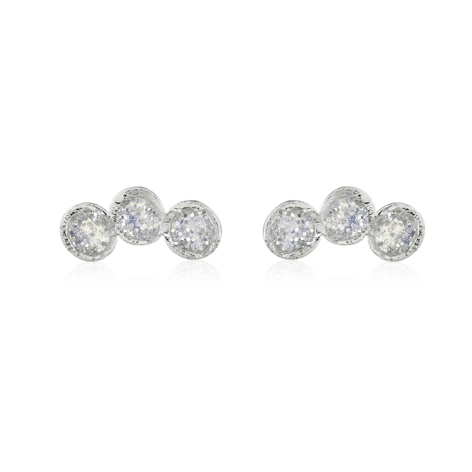 Silver plated sparkly enamel tri circle studs.