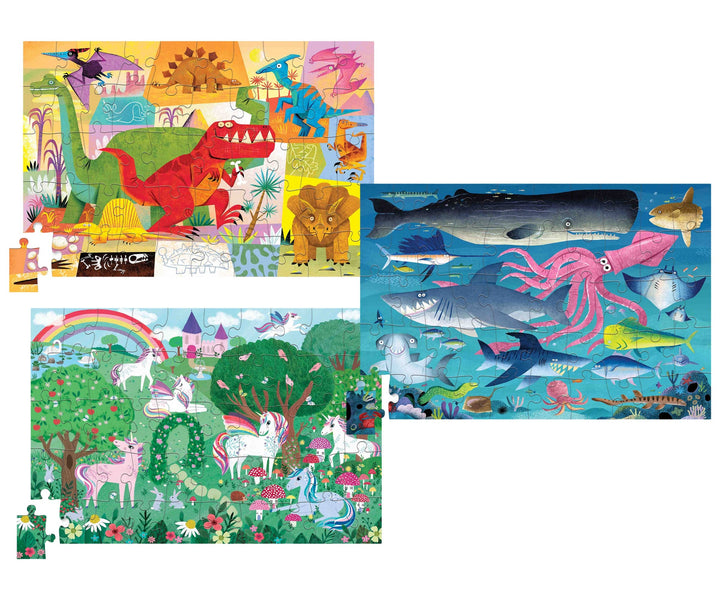 Crocodile Creek 50 Piece Tin Puzzle Assortment (Dinosaur, Unicorn, Sealife)