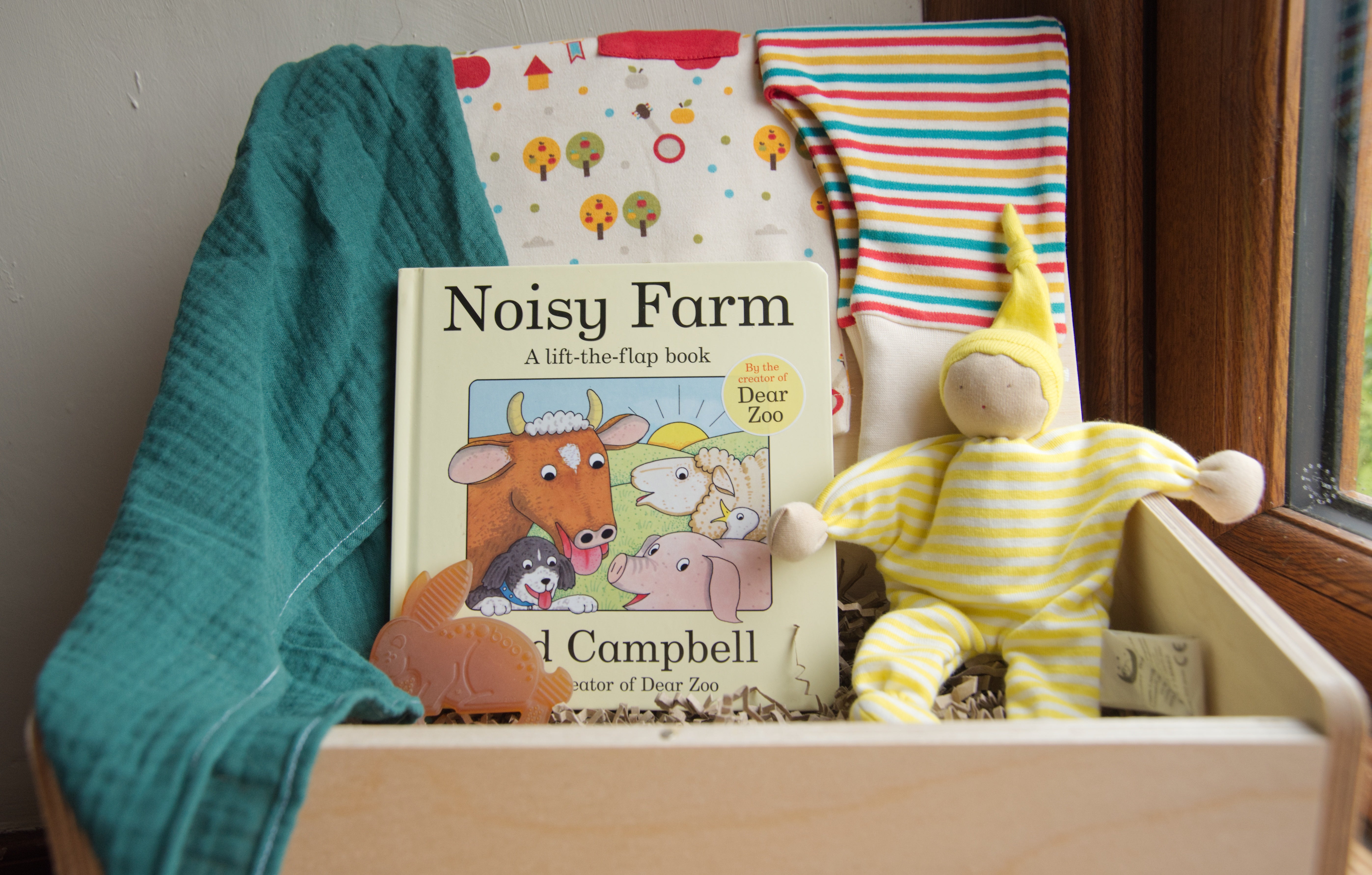 New Baby Hampers with a comforter, playset, teether, soft toy and a board book in a range of styles to create a gift that is pretty, practical and guaranteed to be loved by the new parents as they are designed to grow into instead of straight out of 