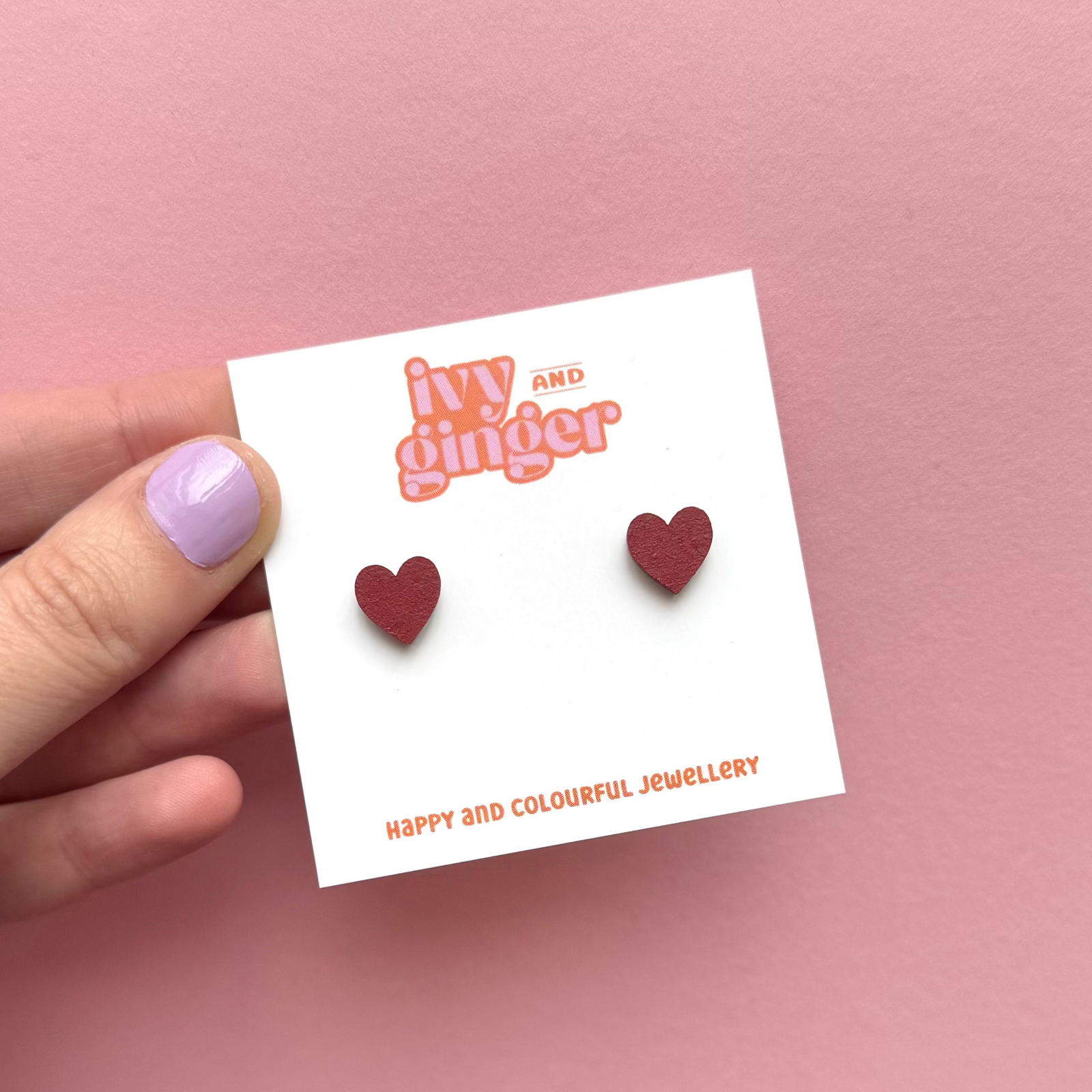 Deep red mini heart stud earrings