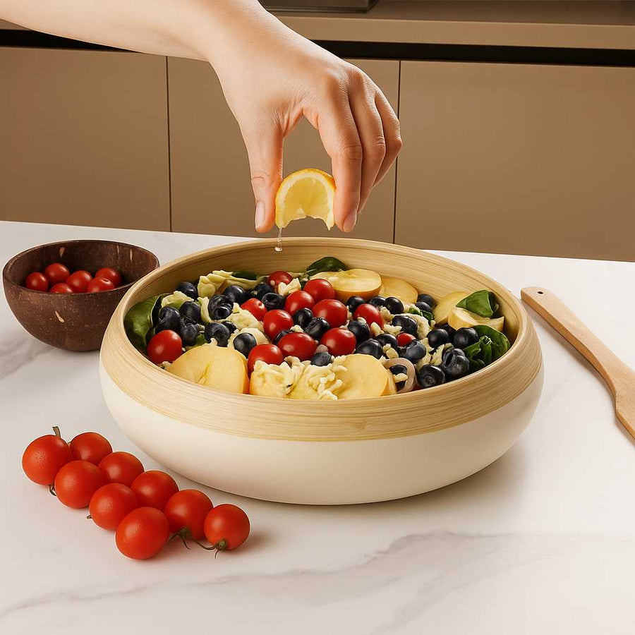 Extra Large Bamboo Serving Bowl - Off White