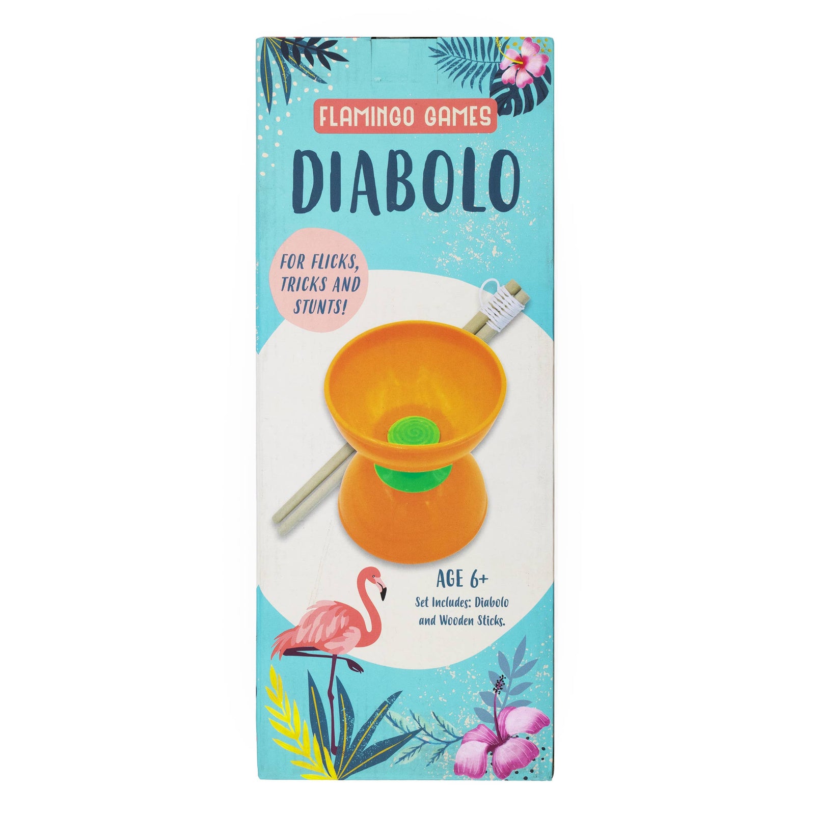 Flamingo Games Diabolo packaging with colorful design and flamingo illustration.