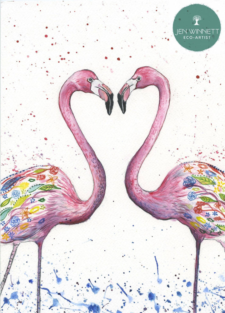 Flamingoes Signed Art Print in A4 by Jen Winnett.