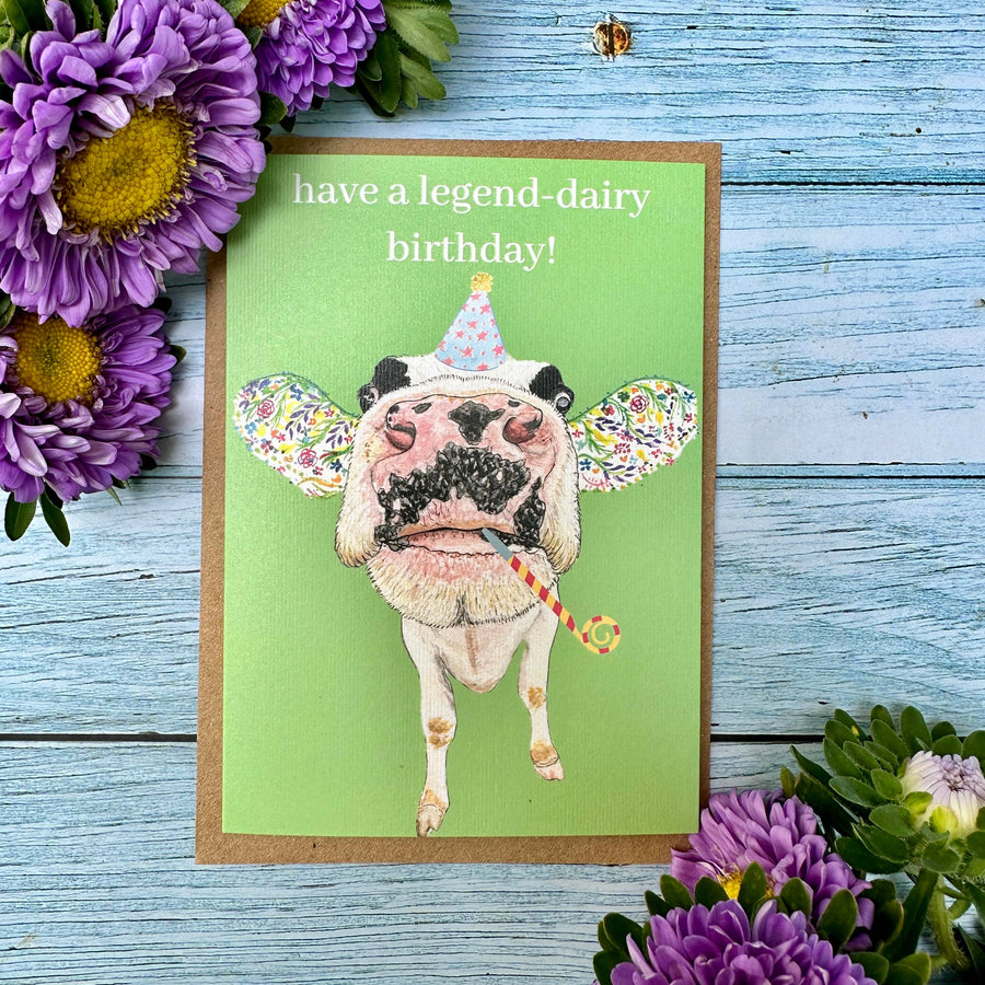 Funny Dairy Cow Birthday Card. Have A Legend Dairy Birthday.