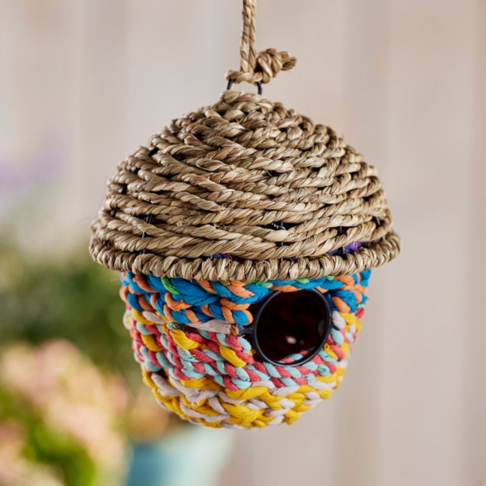 Grass & Recycled Sari Acorn Birdhouse