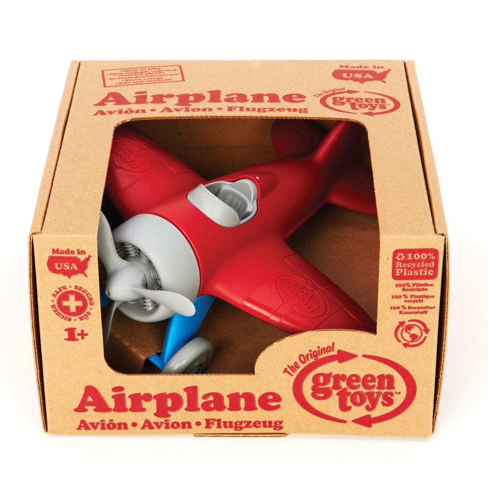 Recycled plastic aeroplane toy in blue / red