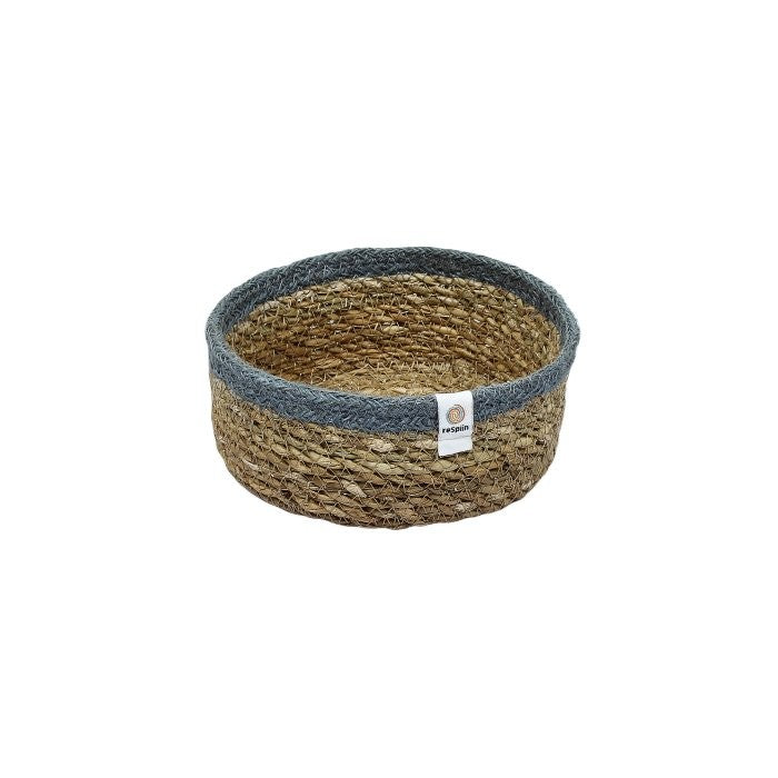 Seagrass & Jute Small Shallow Basket – Natural/Grey