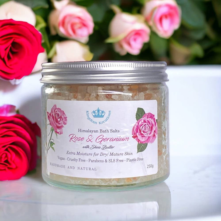 Himalayan Bath Salts - Rose & Geranium Essential Oils + Shea