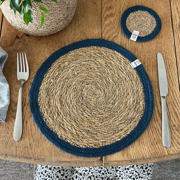 Seagrass &amp; Jute Tablemat - Natural/Denim