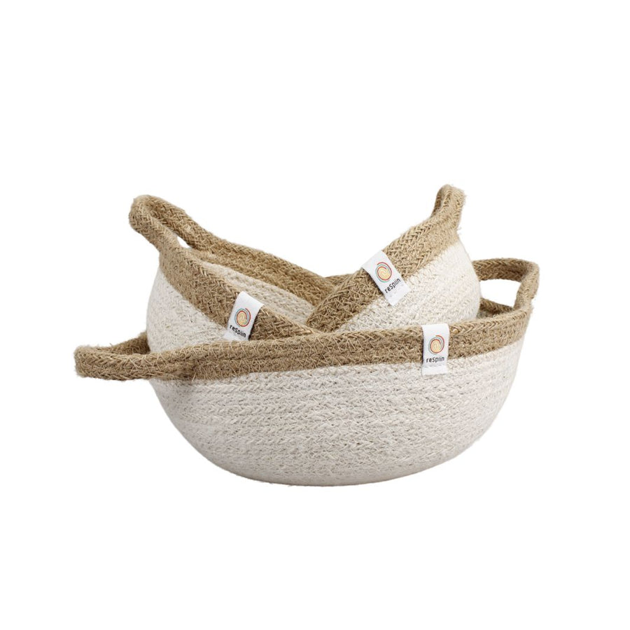 Jute Storage Bowl Set with handles - Natural/White