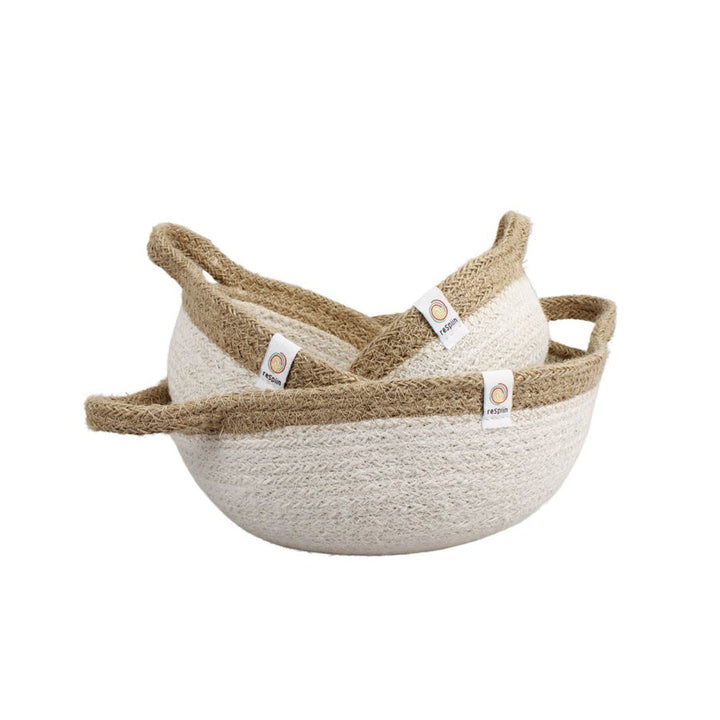 Jute Storage Bowl Set with handles - Natural/White
