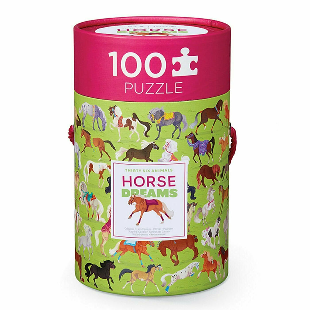 100 piece kids puzzle - Horses comes in a handy canister.