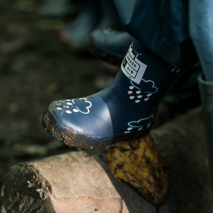Kids Grass & Air Wellies Navy - Colour changing