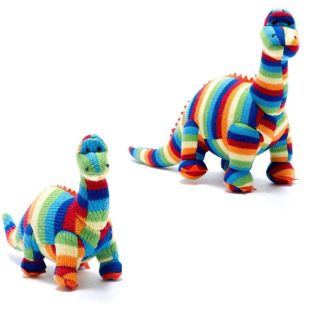 Knitted Diplodocus Dinosaur Plush Toy Bold Stripe - The Eco Boutique 