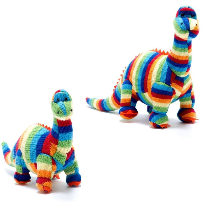 Knitted Diplodocus Dinosaur Plush Toy Bold Stripe - The Eco Boutique 