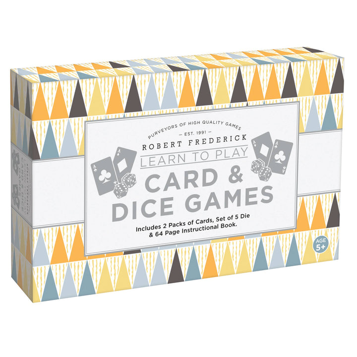 Learn to play card games with instructions  dice and two decks of cards.