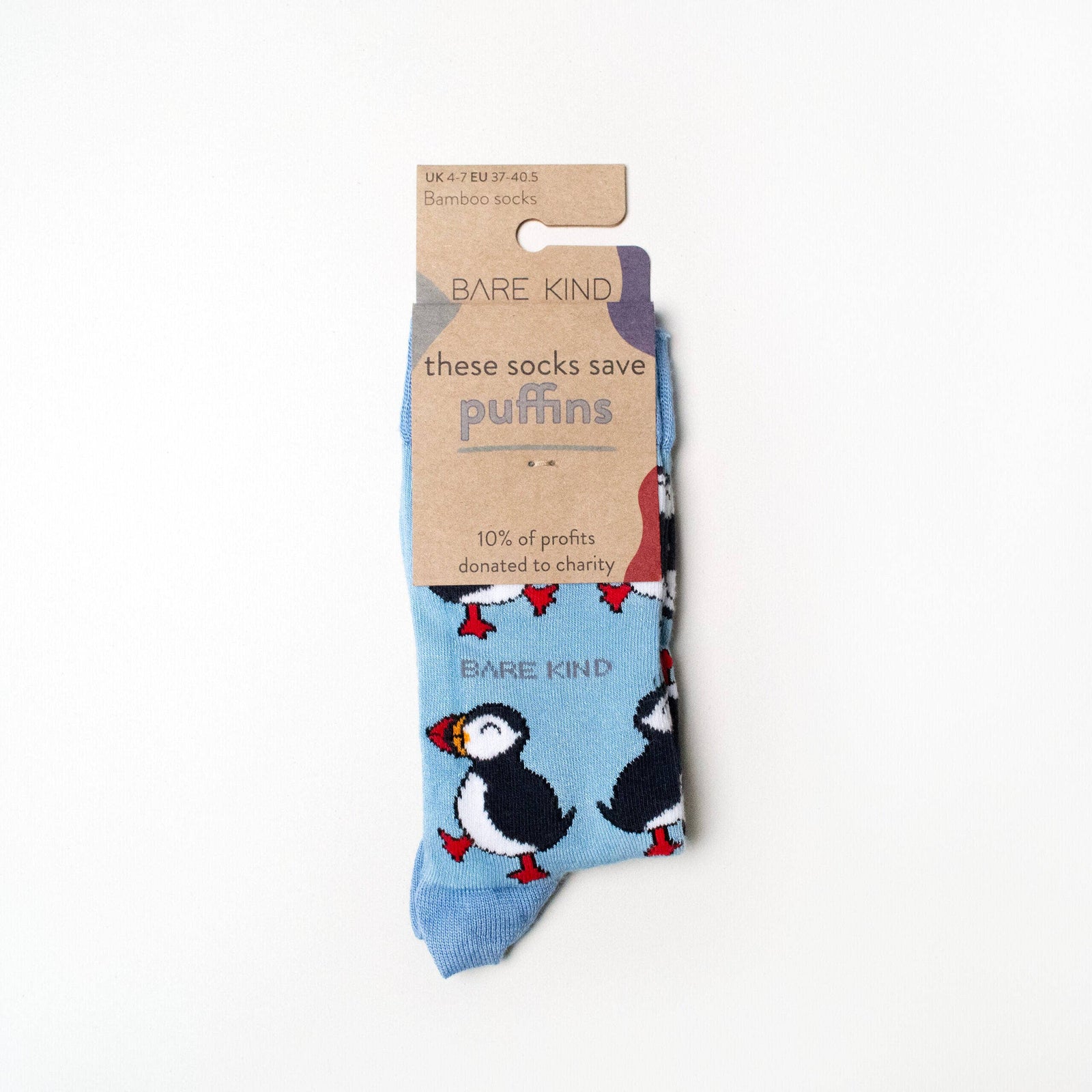 Light Blue Bamboo Puffin socks (Single Pair)