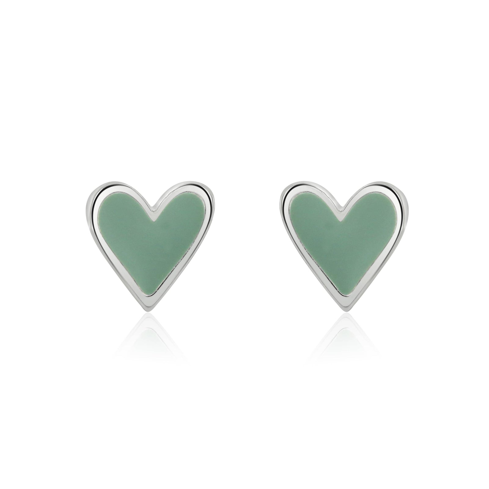 Coral & mint mini Heart Studs - Mint Enamel