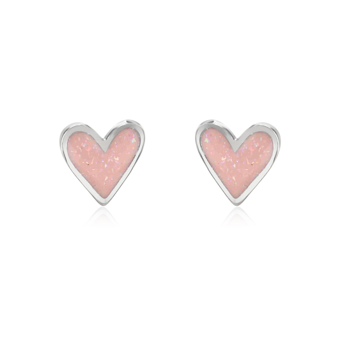 Coral &amp; mint mini Heart Studs - Pink Sparkle Enamel
