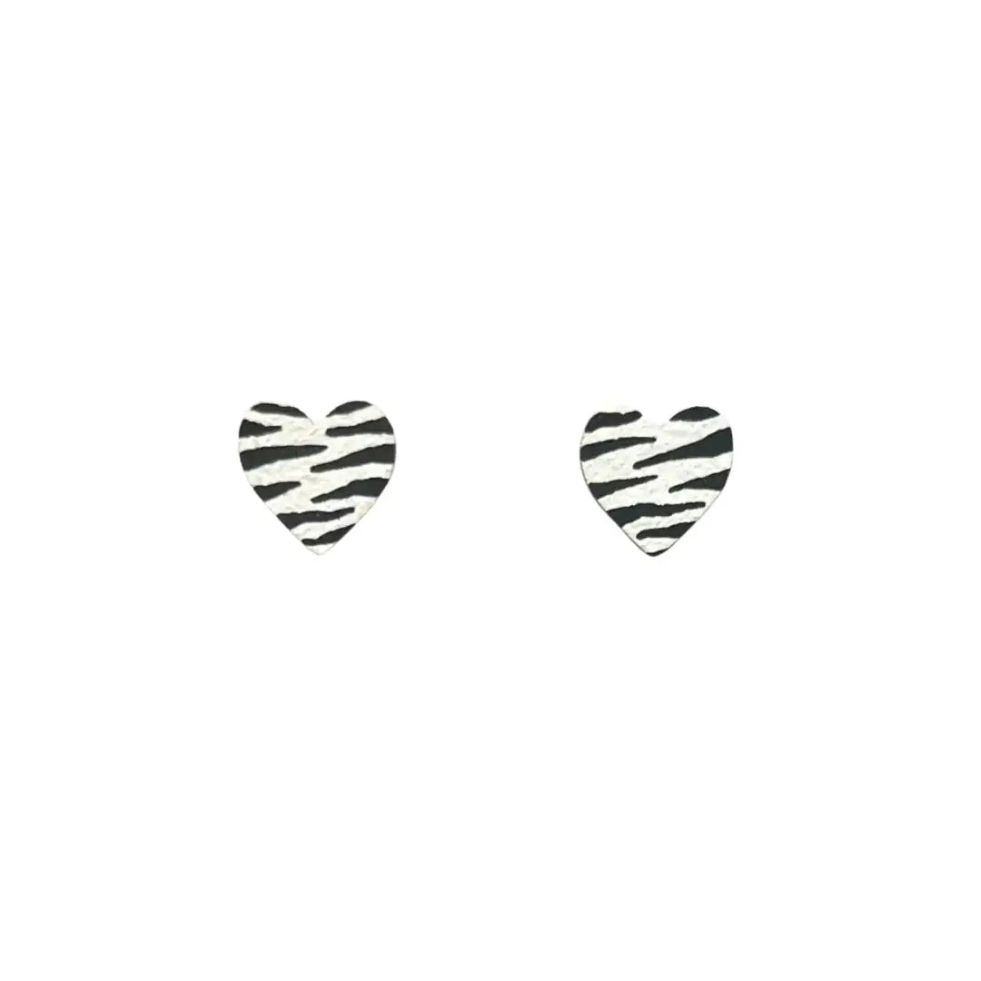 Mini Zebra Print Heart Stud Wooden earrings
