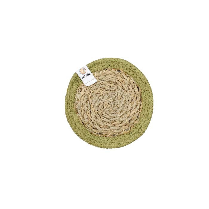 Natura Roundl Seagrass & Jute Coaster Green