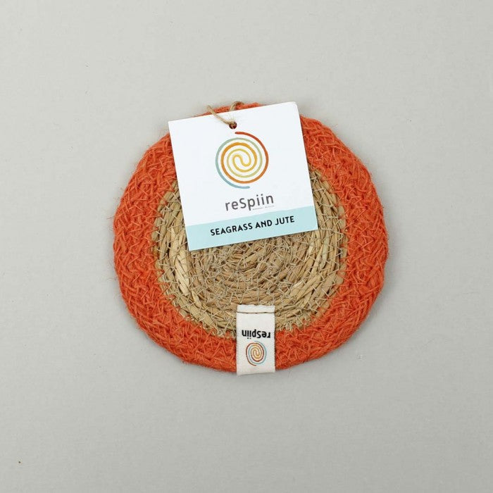 Seagrass &amp; jute coaster natural / Orange - The Eco Boutique 