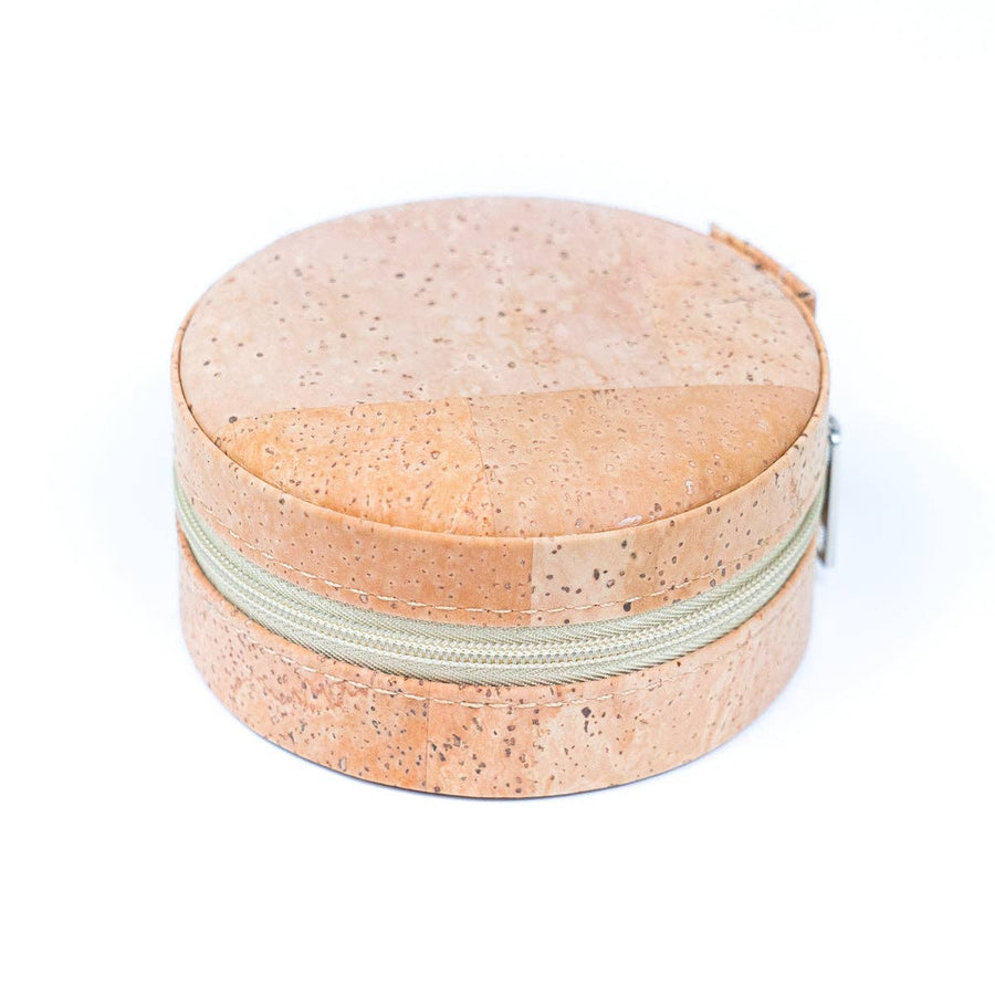 Natural Cork Jewellery Zipped Round Storage Box.