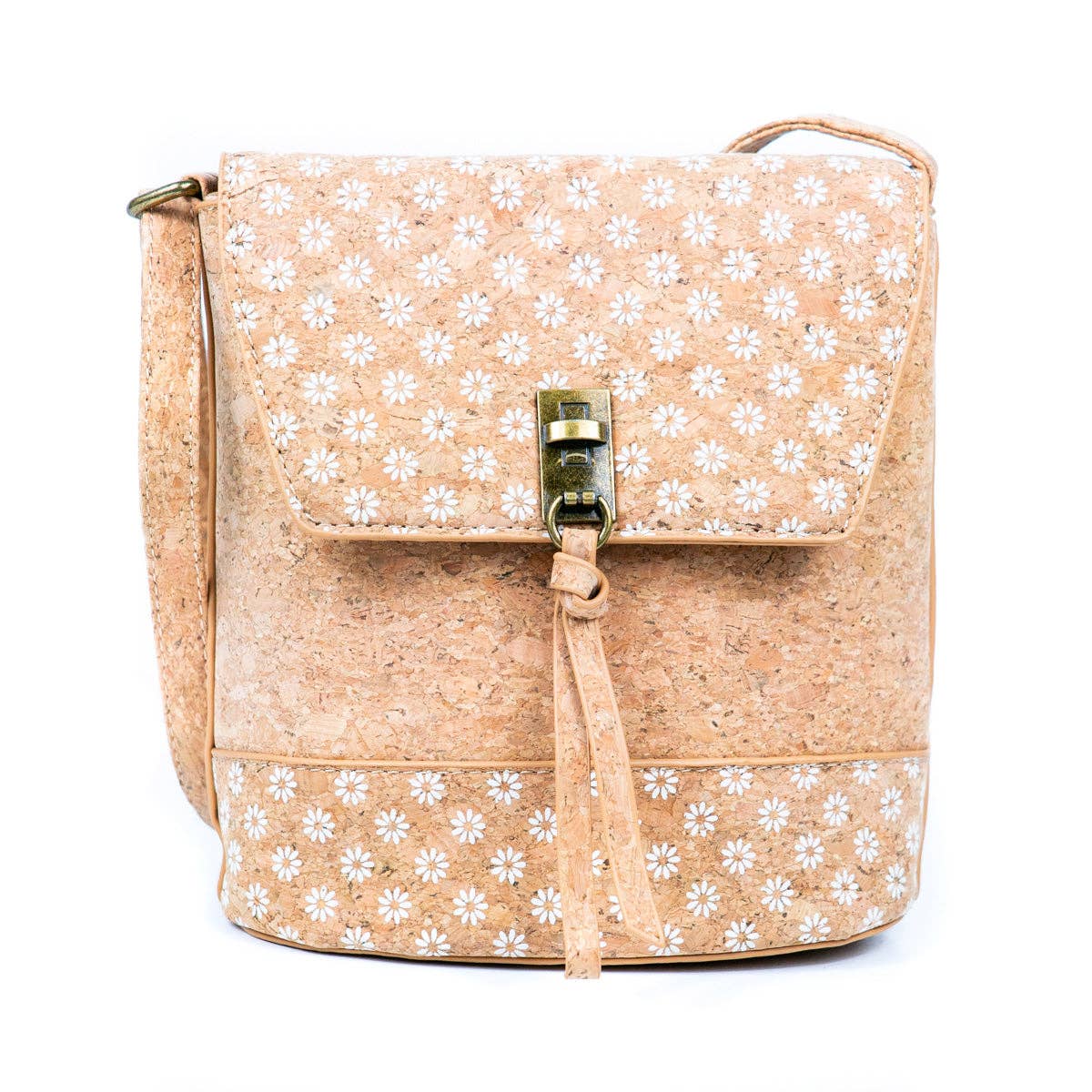 Natural Cork Women's Crossbody bag with magnetic clasp and multiple compartments.
